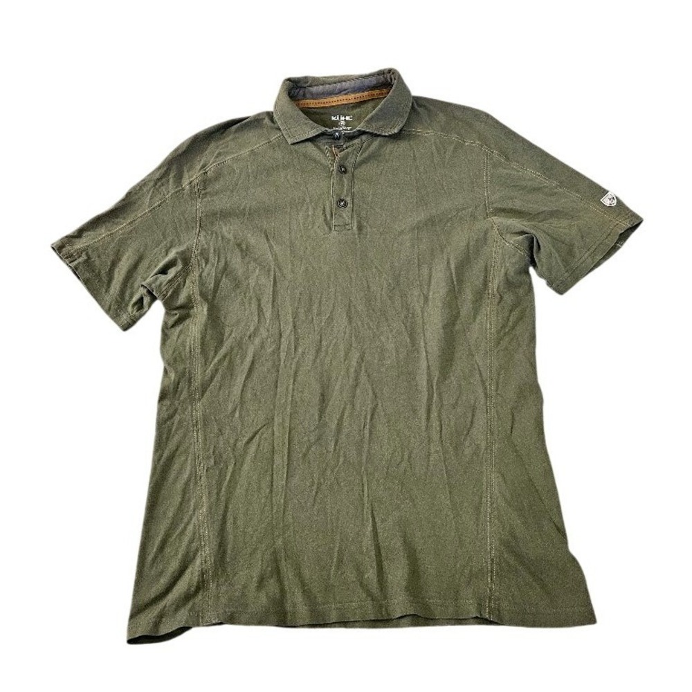 Kuhl Wildfibre Mens Organic Cotton Polo Shirt Olive Green Short Sleeve Medium
